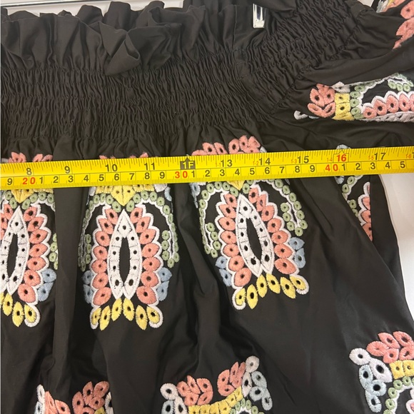 Caroline Constas Lou Embroidered Eyelet Paisley Off Shoulder Top Boho Black, M - Picture 13 of 14